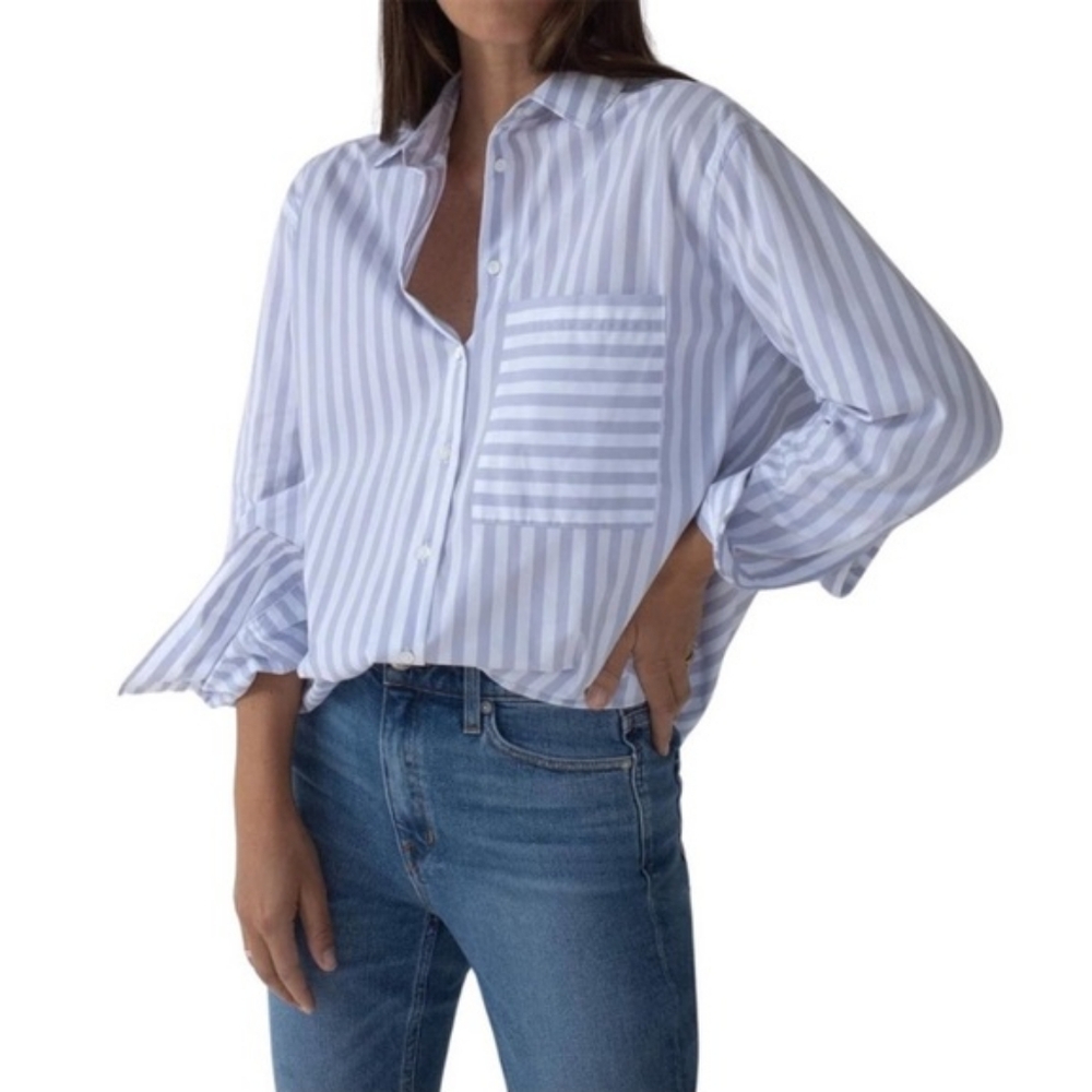 AYR Button Up Shirt L Purple Stripes The Deep End Long Sleeves
